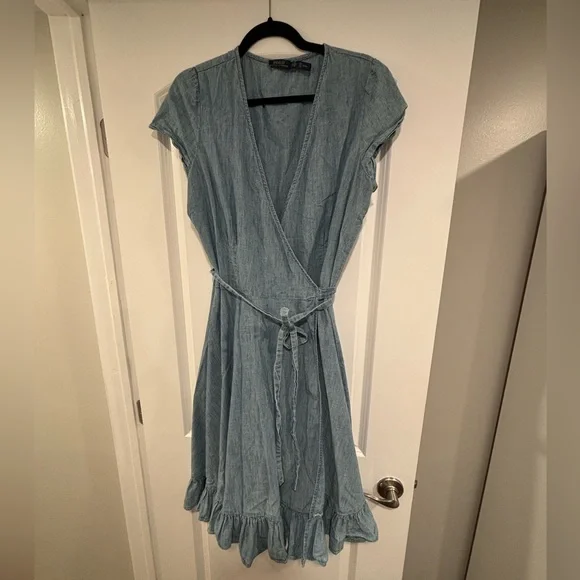 ralph lauren denim dress wrap Polo Ralph Lauren Light Denim Midi Wrap Dress